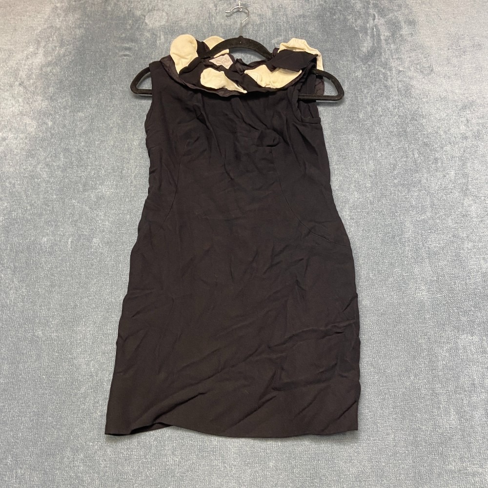 Burt Stanley Mini Dress Womens Small Black Ruffled Collar Sleeveless Back Zip